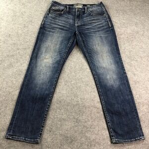 BKE Nolan Mens Jeans 33R Blue Straight Leg Dark Wash Medium Bootcut Stretch